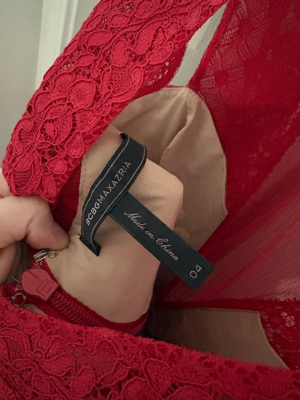 BCBGMaxAzria Red Lace High-Low Mesh Dress - Picture 4 of 5
